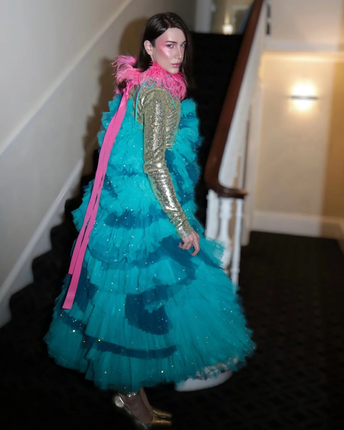 Vestido maxi de tule feminino com gradiente azul turquesa até o chão fantasia vestido de festa de casamento com sobreposição em camadas vestidos de tule