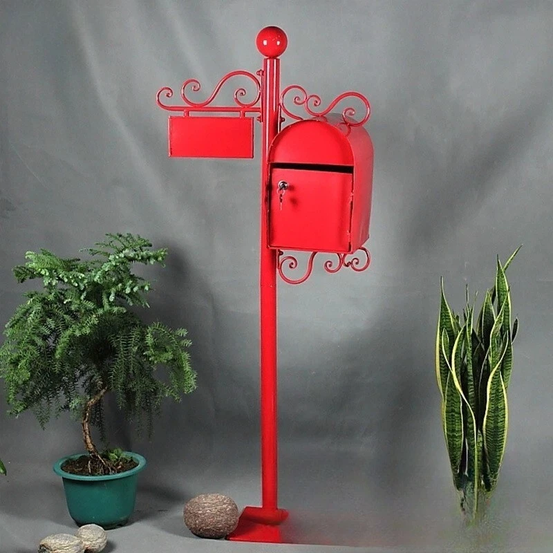

Baijie American retro wrought iron mailbox floor-to-ceiling with lock mailbox, outdoor rainproof letterbox