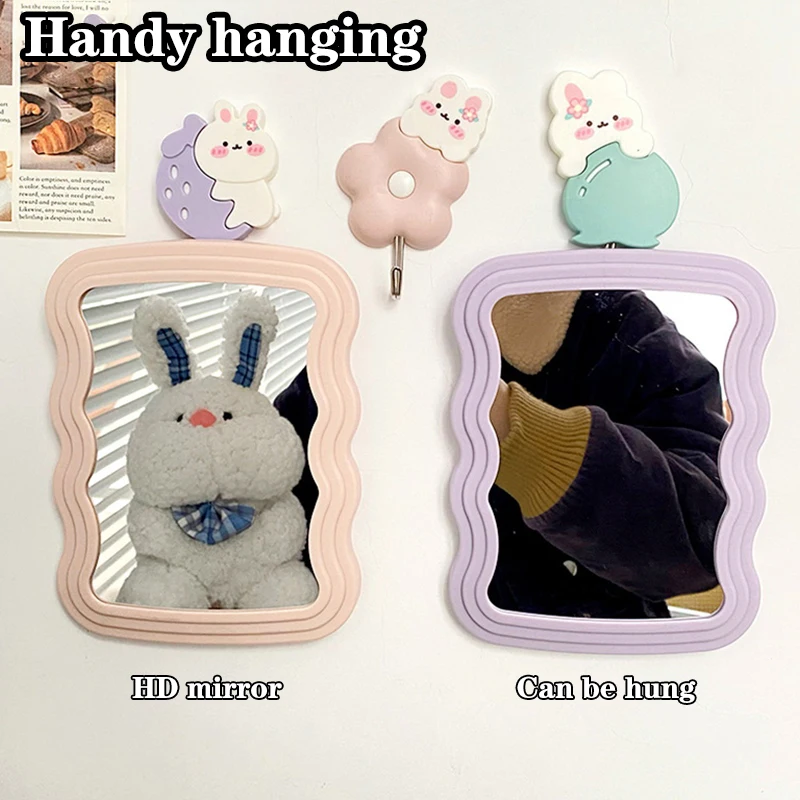 

Corrugated Desktop Makeup Mirror Solid Color Simple Portable Handheld Makeup Mirror Foldable Student Compact Cute Mirror
