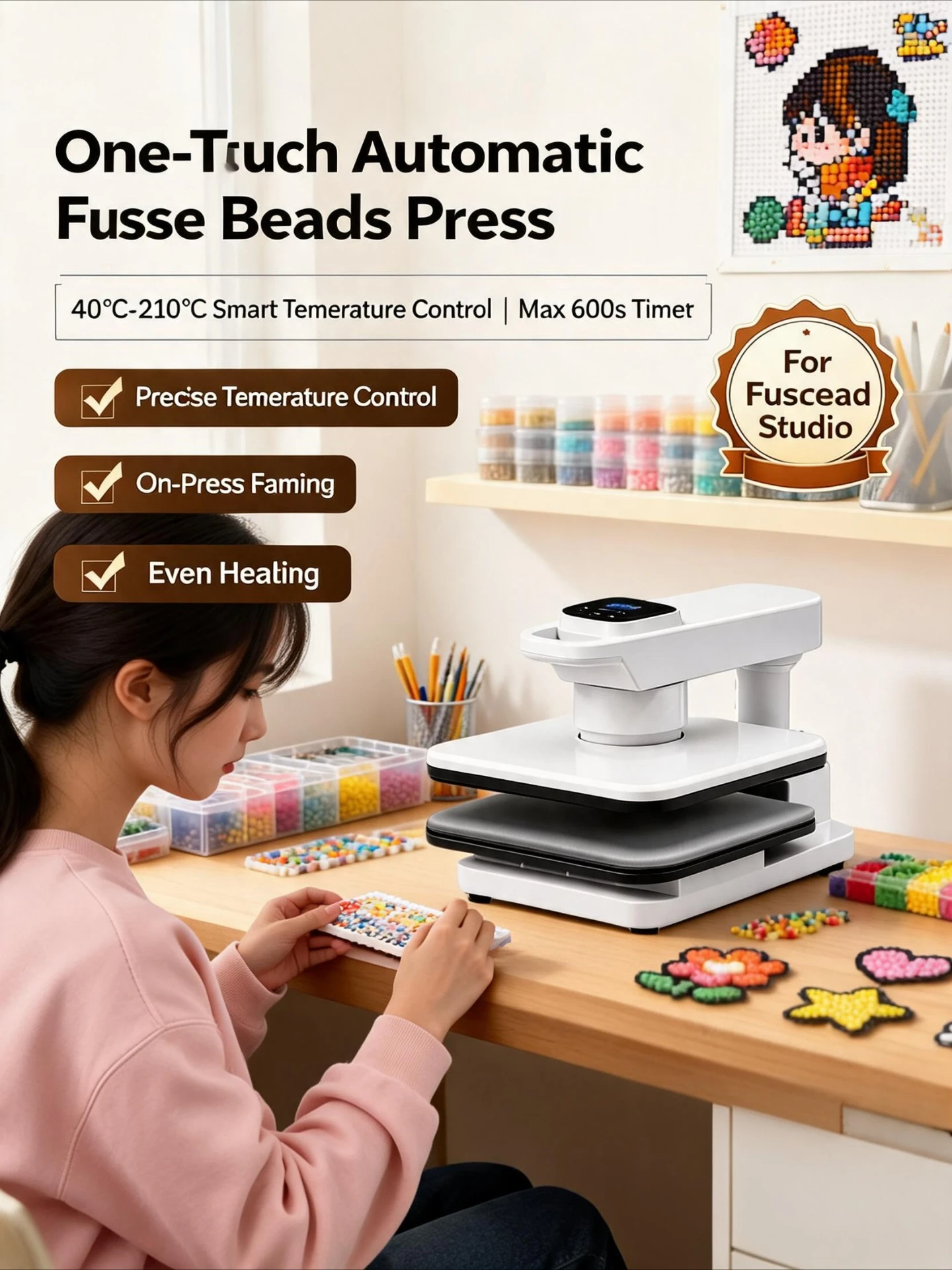 Genuine Automatic Fuse Bead Heat Press Machine, Special for Bead Shop, Commercial DIY Heat Transfer Hot Press Ironing Tool