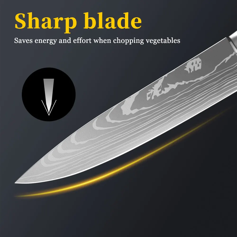 Favourite Kitchen Knife 440C German Steel Chef Knife Damascus Laser Pattern 8inch Cleaver Filleting Santoku Knife Cooking Tool