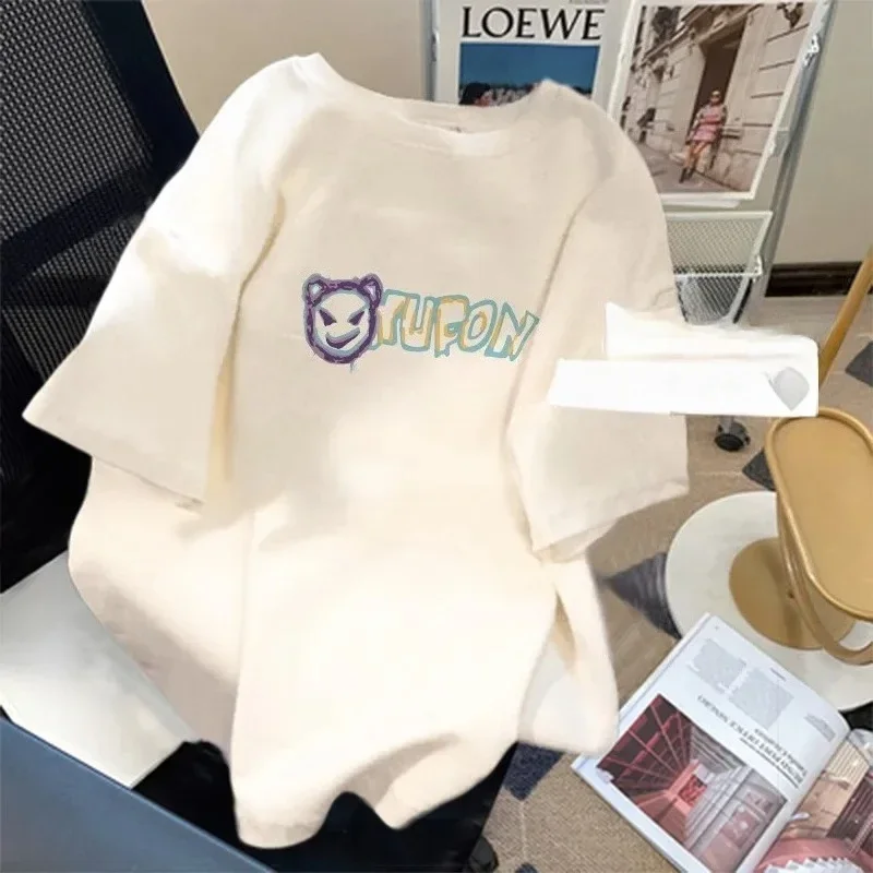 T-shirt da donna estive vestibilità ampia Camicie grafiche casual T-shirt casual a maniche corte nere da donna T-shirt Harajuku con o-collo