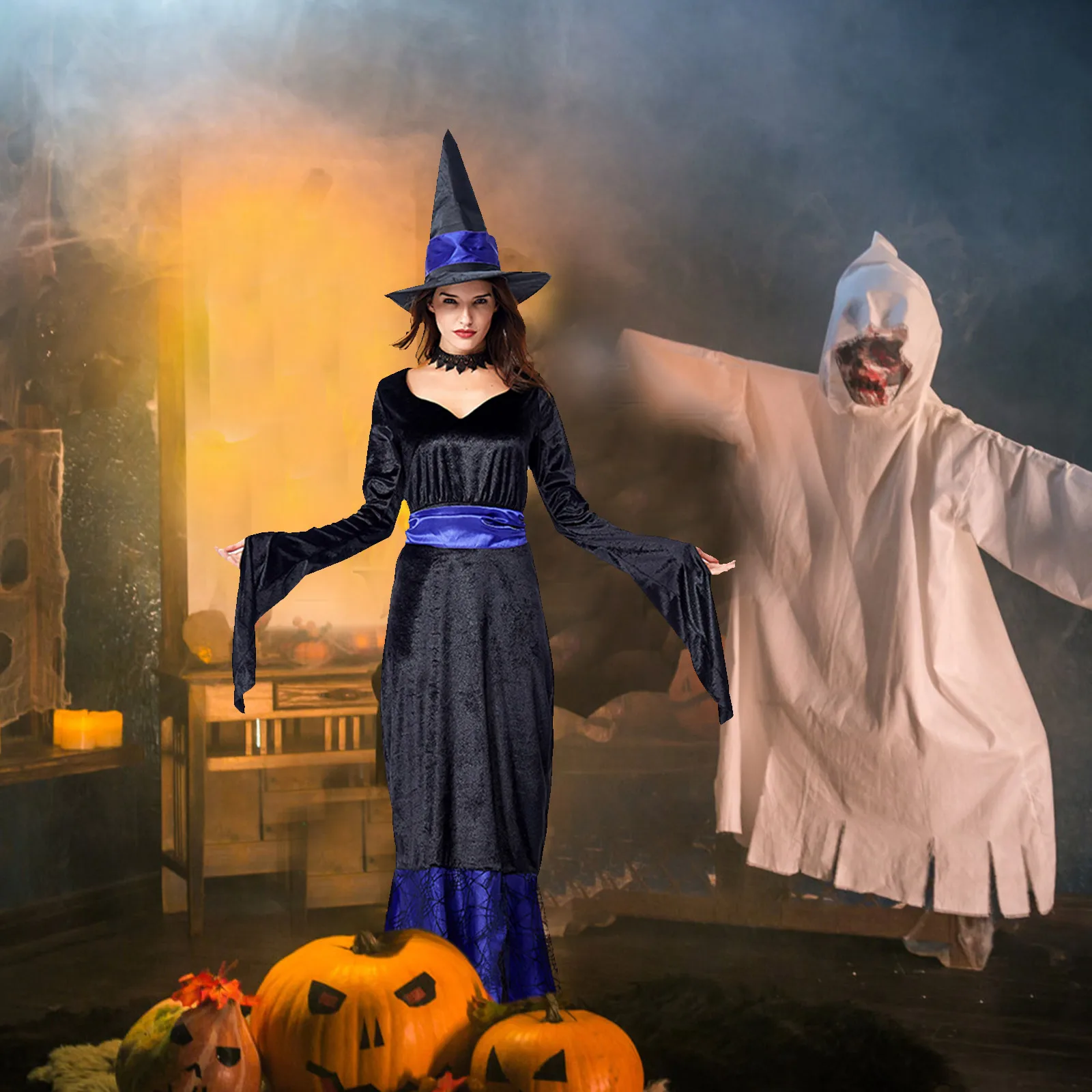 Halloween Dress Witch Costume Goth Costumes Scary for Adults Cosplay Aldult Miss