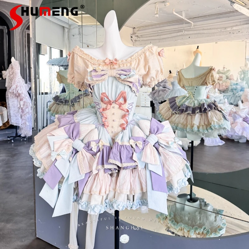 

Sweet Princess Lolita Birthday Party Dress 2025 Girl's Women's Slim Fit Elegant Tube Top Lolita Mini Puff Dresses Y2k Cos Dress