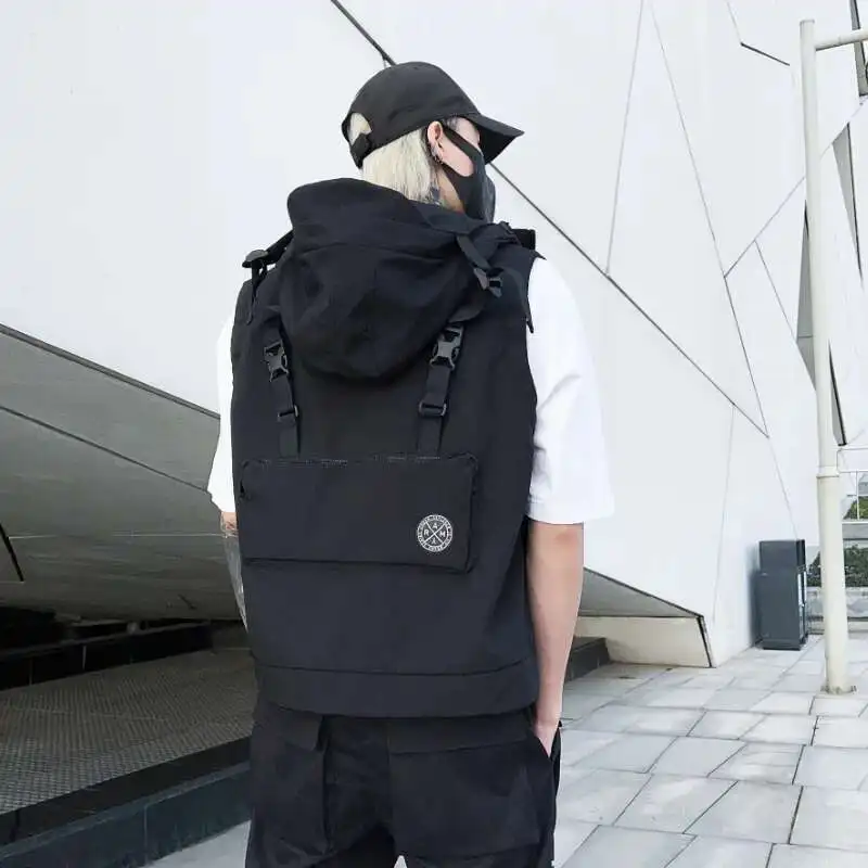 

HKSH Spring Summer New Men's Tide Dark Hooded Waistcoat Punk Tactical Vest Fashion Chic Japanese Gothic Techwear Jacket HK0046