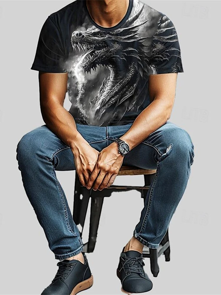 3D Dragon Print Men's T-shirt Summer Daily Casual Men's Street T-shirt Outdoor Sports Short Sleeve Urban Fashion Men's T-shirt image 4