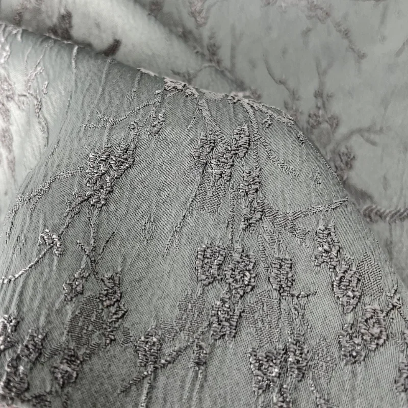 Grey Twig Plum Blossom New Chinese Qipao Jacquard Fabric Texture Creative Clothing Skirt Coat Designer Fabric