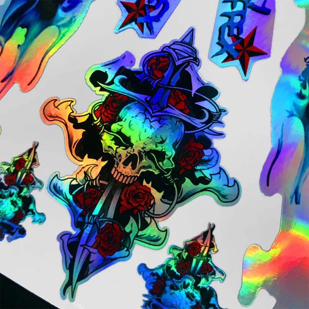 Motorcycle Sticker Helmet Laser Rainbow Reflective Skull Shaped design Decals For Honda Haley Yamaha DUCATI