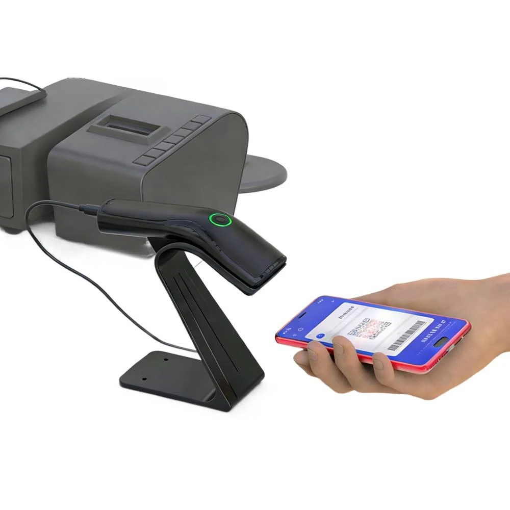 Wired 2D CMOS QR Code Scanner with Stand Auto Scan Optical Scanner Gun for Retail POS System Barcode Reader