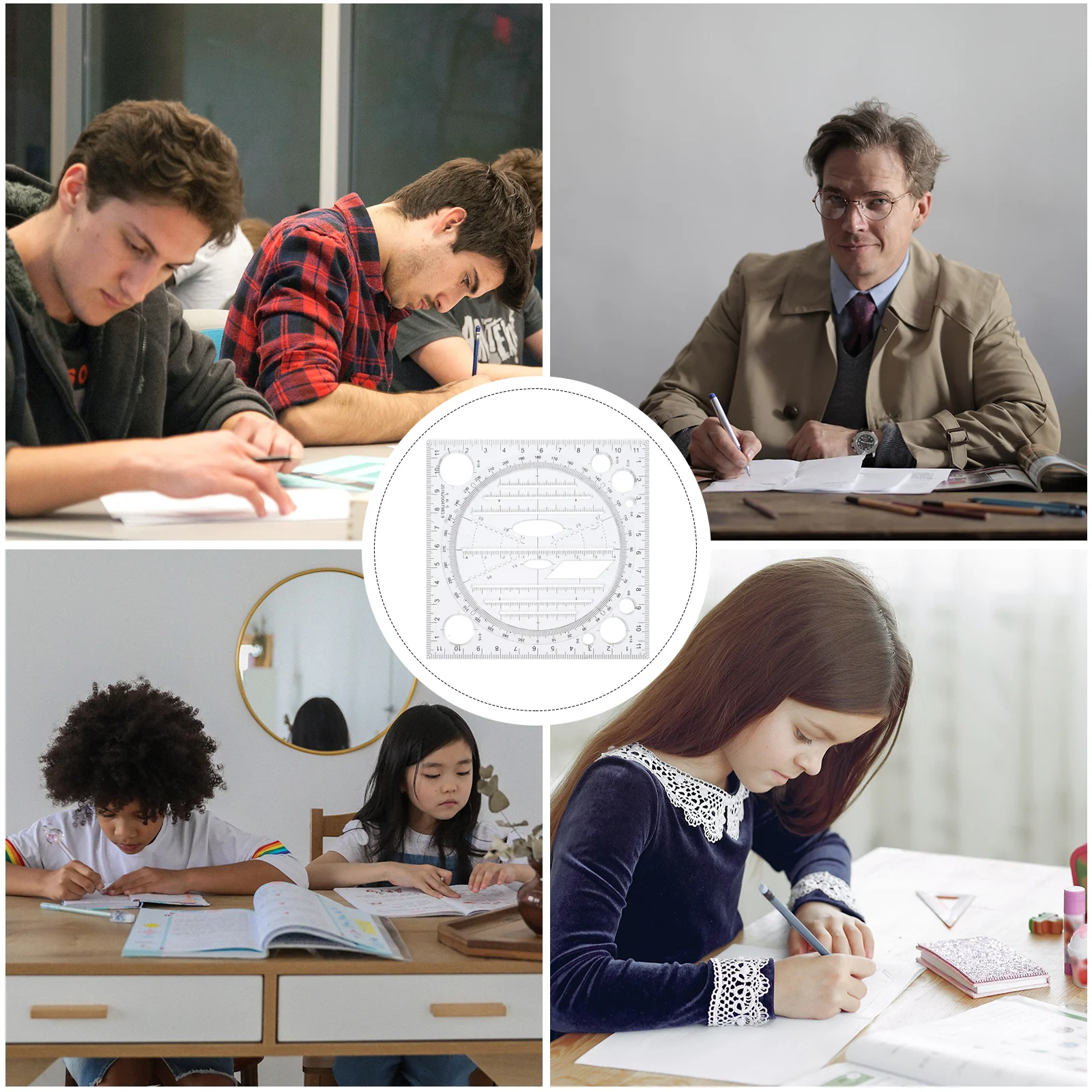 رسم مليون حاكم أداة قياس الرياضيات متعددة الوظائف للطلاب قالب هندسي بلاستيكي صياغة أداة القرطاسية #3