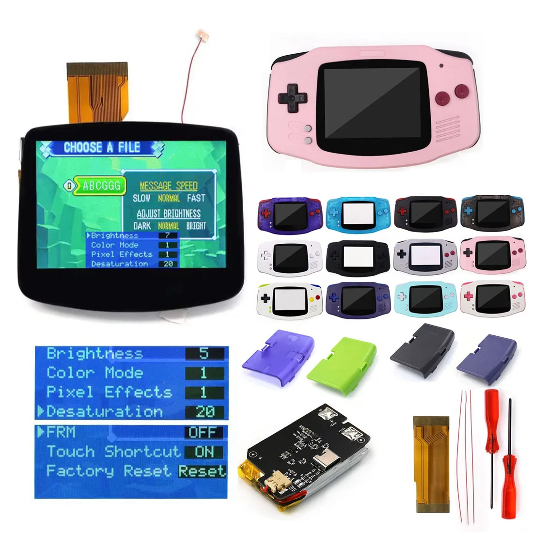 HISPEEDIDO IPS V5 Laminated Screen Type-C Battery Kits For Game Boy Advance W/Shell Built-in Desaturation function Easy install