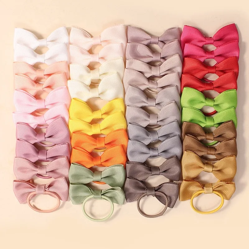 40pcs CHILDREN\'S Rubber Band Set Webbing Bow Scrunchie Baby Cute Hair High Stretch Coffee Color Hair Accessories