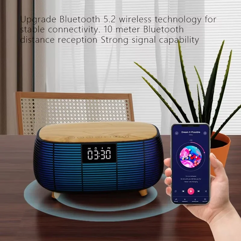 El más nuevo altavoz Bluetooth con luz LED de carga rápida inalámbrica de 15W iluminación RGB despertador caja de música para IPhone Samsung dormitorio