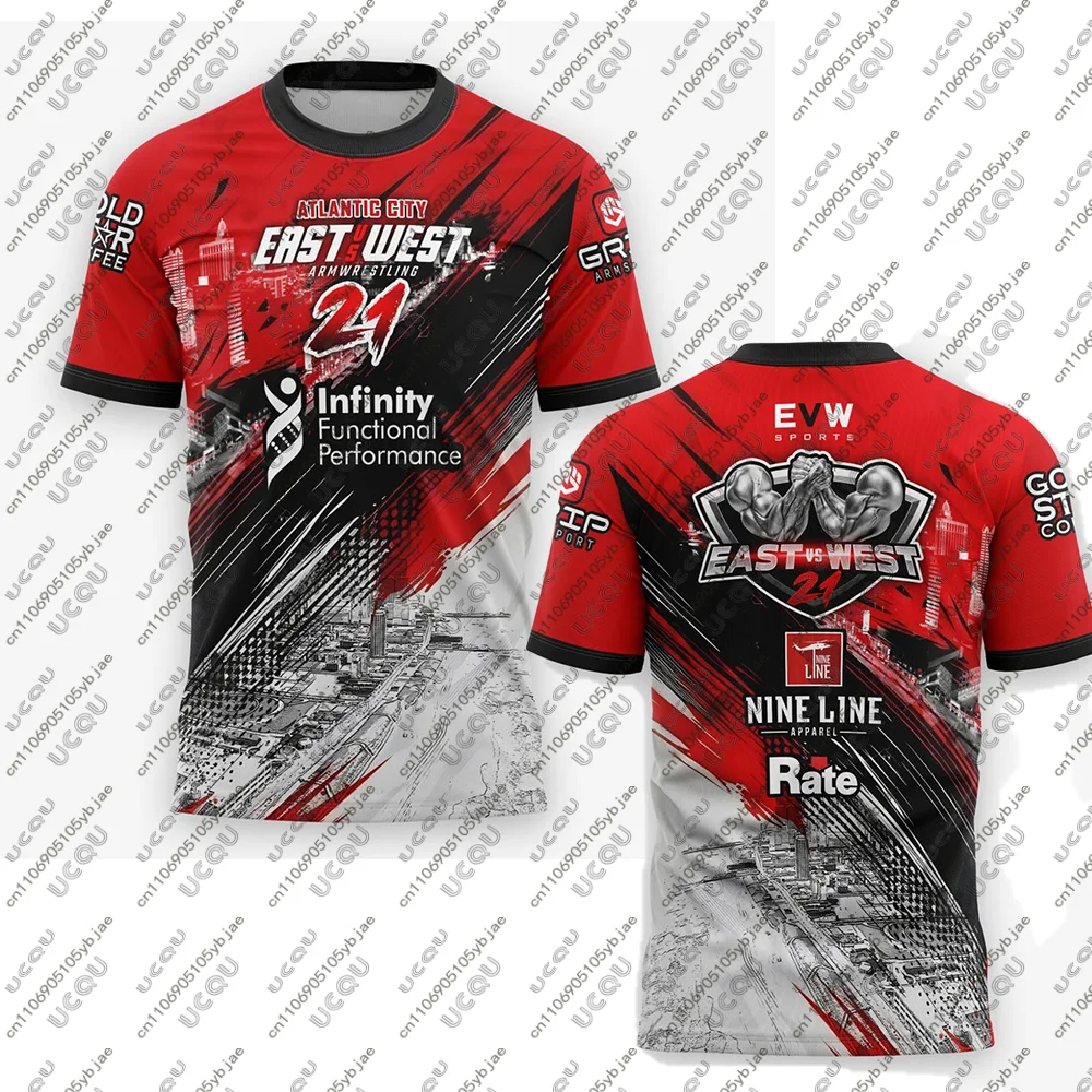 Arm Wrestling Match 2026 deportes jóvenes hombres niños niñas Tops juego East vs West 21 Jersey Fitness camiseta Casual transpirable