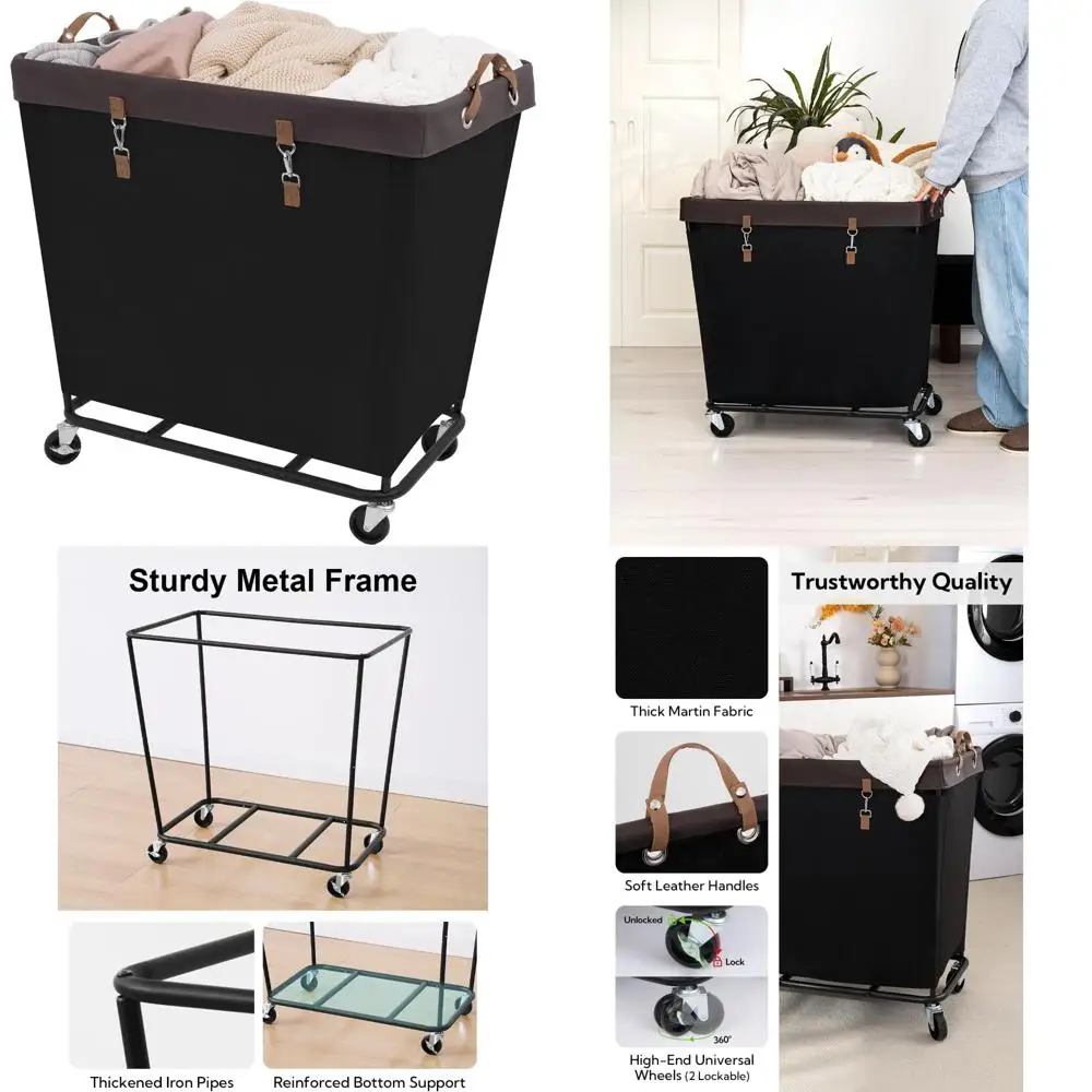 سلة غسيل دوارة كبيرة جدًا بعجلات، سلة تنظيم الملابس للفنادق، حل تخزين الملابس القذرة #1