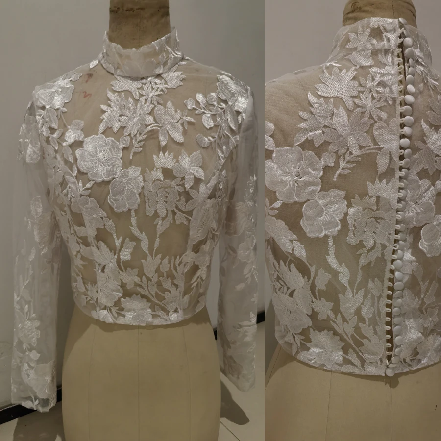 

Lace Wedding Jacket Long Sleeve High Neck Bride Jackets Bridal Bolero Wedding Top Customized