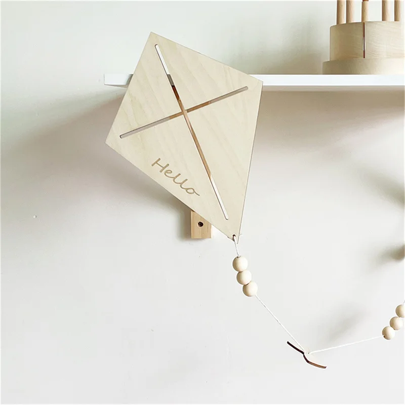 INS Nordic Wooden Kite Wall Ornaments For Kids Room Decorations Hanging Pendant Wood Crafts Baby Gifts Nursery Decor Photo Props