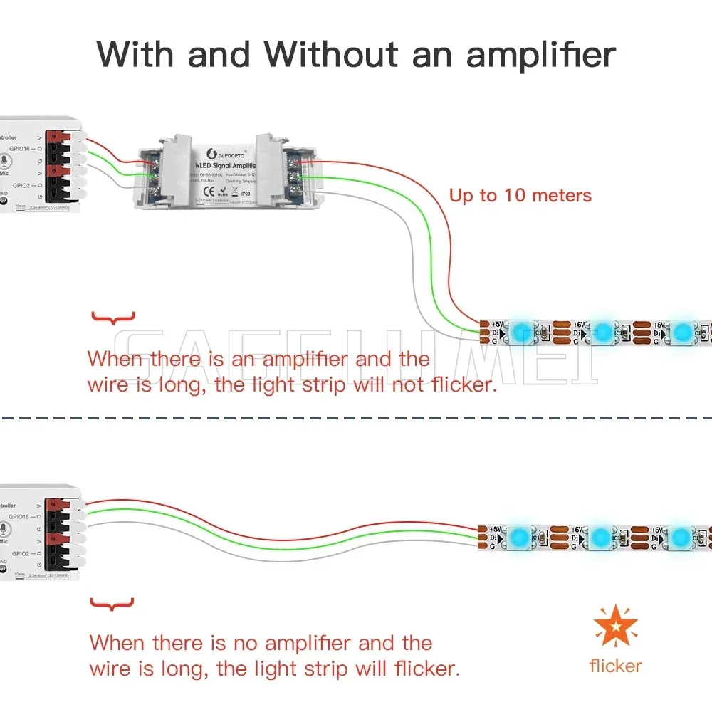 Усилитель сигнала WLED, удлинитель 10 м, усилитель светодиодной ленты без мерцания для цифрового контроллера WS2811/2812 SK6812 GL-BS-001WL