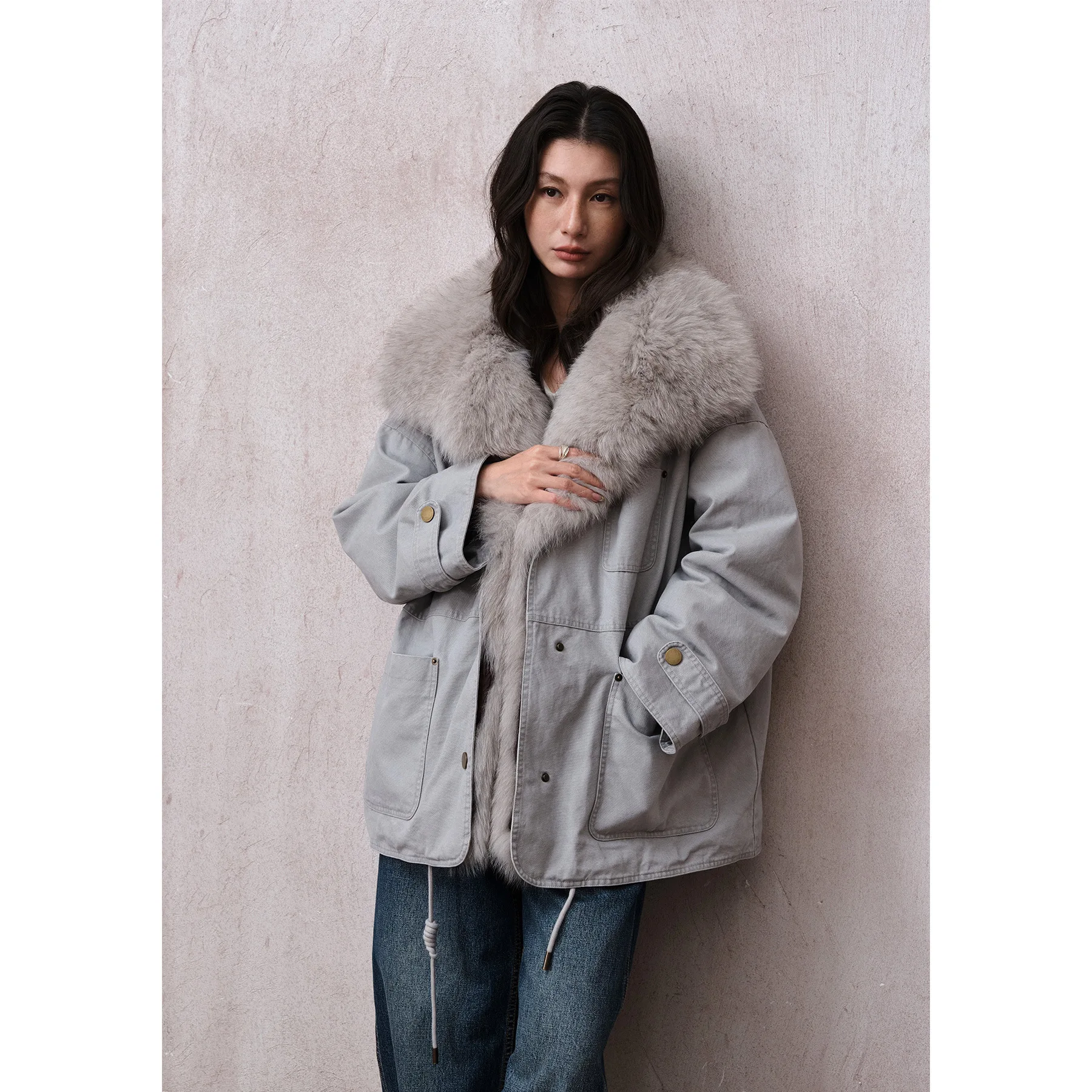 UMI MAO-Chaqueta holgada de longitud media para mujer, chaqueta de plumón de pato blanco 90% con cuello de piel de algodón, Casacos femeninos Y2K