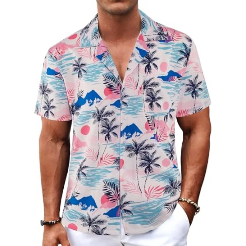 Men's Hawaiian shirt short sleeved button casual shirt summer print tropical floral beach shirt