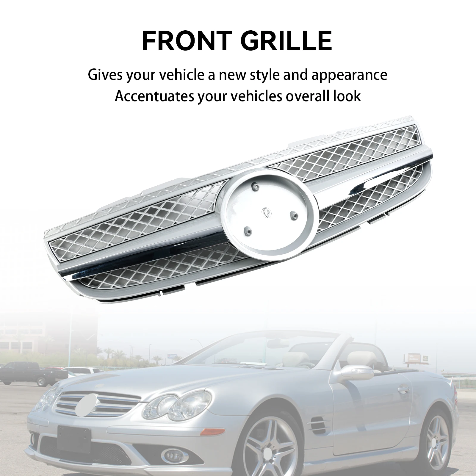 Front Bumper Upper Grill Fit for Mercedes R230 SL550 SL600 2007-2008 1 Fin Star