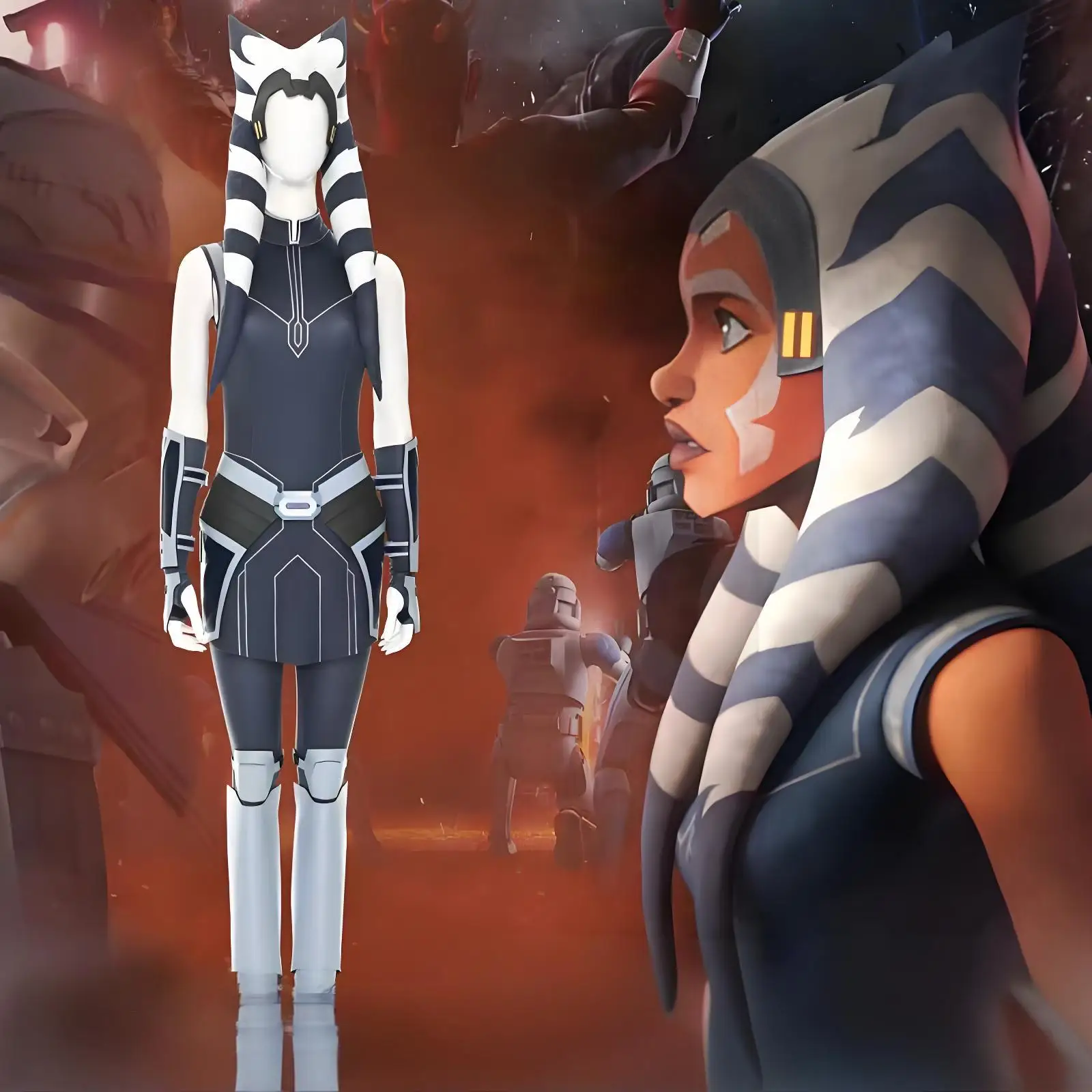 Ahsoka juego de rol Tano disfraz de Cosplay Clone Wars Ahsoka mono sombrero trajes de superhéroe para mujeres adultas Halloween Comic Con