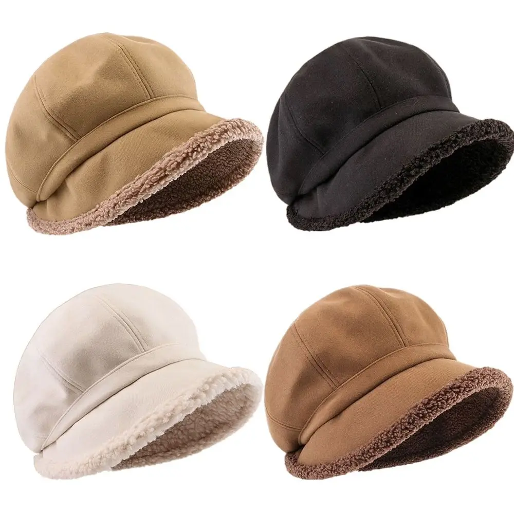 Elegant Wide Brim Suede Bucket Hat Windproof Outdoor Warm Painter Hat Plus Lamb Hair Fisherman Cap Spring Autumn Winter