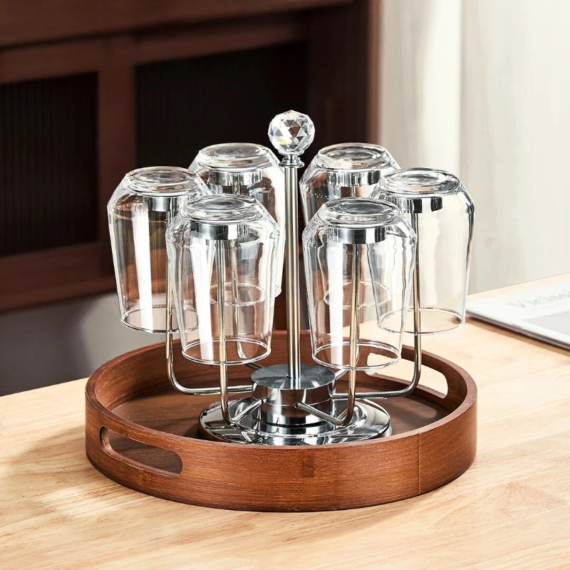 Round Bamboo Wood Glass Cup Tray Walnut Color Chinese Style Serving Board for Water Wine Whisky Home Dining Table Decor 원형 트레이