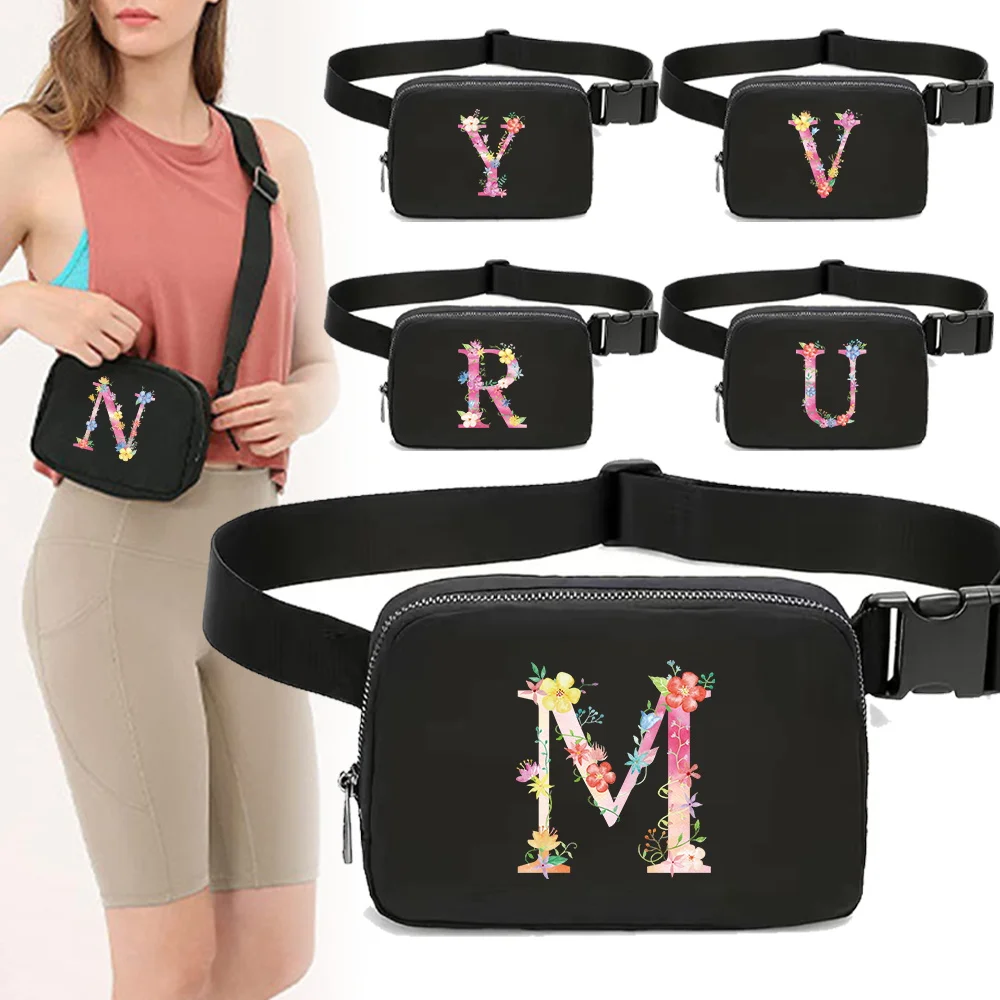 Waist Bag Zipper Fanny Pack Chest Bag Outdoor Sports Print Pink Letter Series Crossbody Bags Travel Female Belt Bags Money Pouch