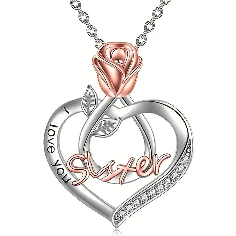 2024 European and American Style Double Color Necklace Girl Friend Sisters Flower Birthday Gift Sister Rose Love