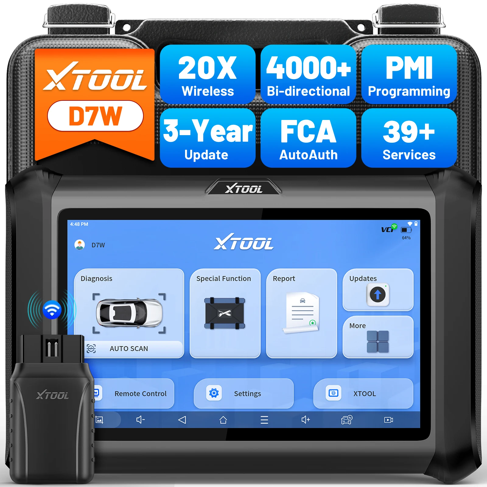 Xtool D7W 2.0 Strumento diagnostico Bluetooth 39 + funzioni speciali Strumento di scansione scanner bidirezionale OBD2 Codifica ECU FCA FD DOIP