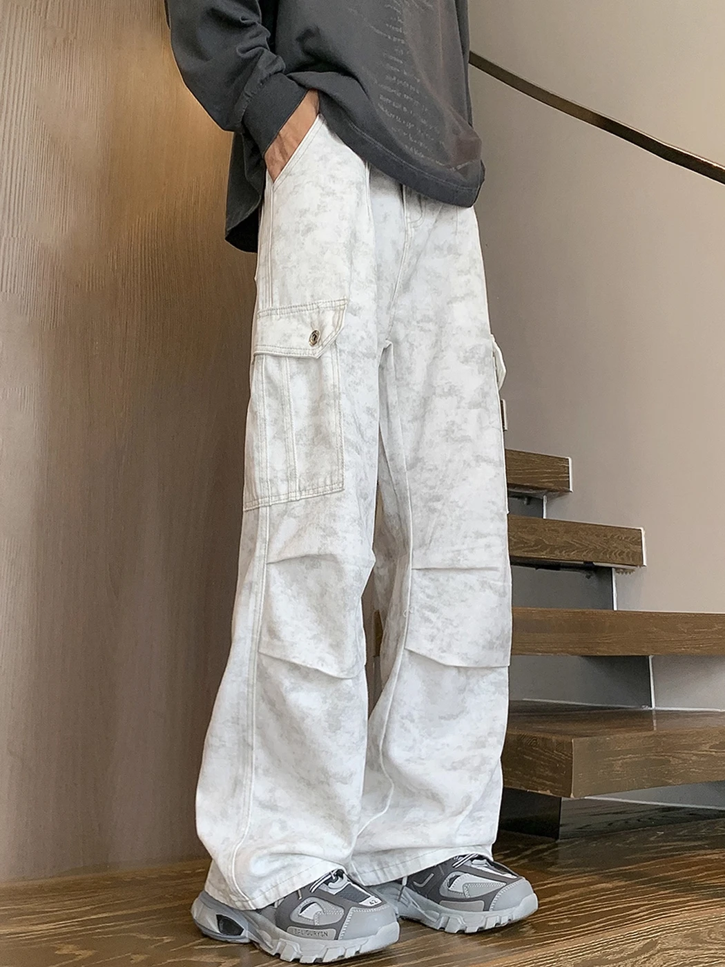 

Мужские джинсы в стиле ретро, повседневные, американские, прямые, свободного кроя, с высокой талией, модные осенние длинные брюки GPOUHO