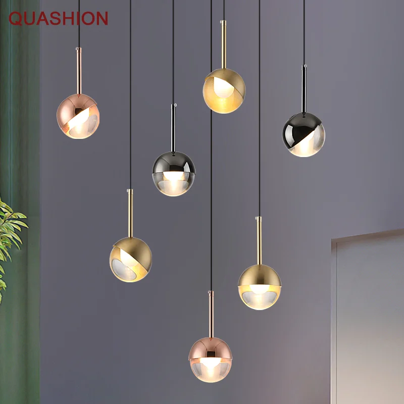 Nordic Rose Gold crystal Ball Pendant Light Personality Design Loft Aisle Bar Living Room Bedside  Suspension Light Fixtures