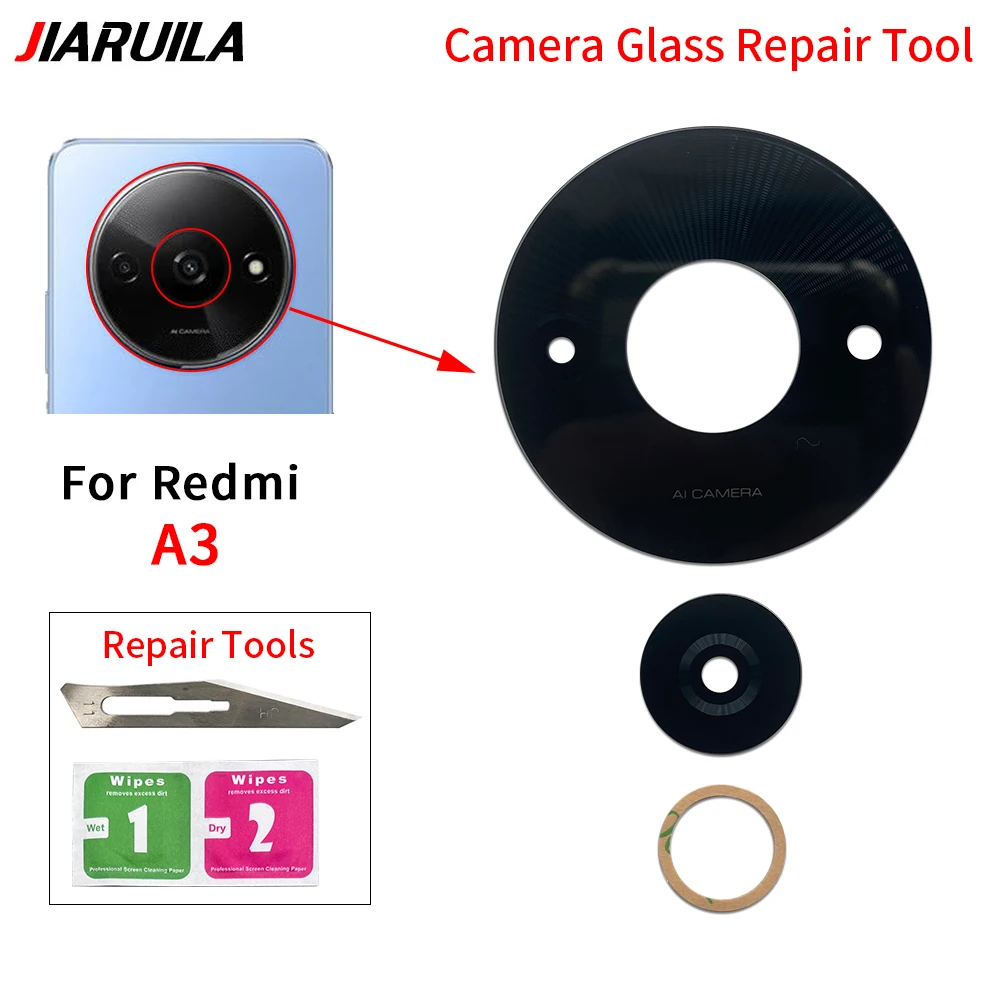 For Xiaomi Redmi A3 Back Camera Lens Rear Glass With Frame Cover Holder Adhesive Stickerr Replacement