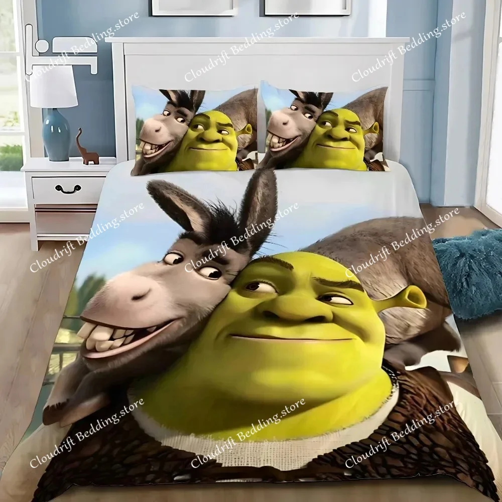 

Комплект постельного белья с мультяшным фэнтезийным героем Шреком, забавный дизайн, для взрослых, мальчиков и девочек, украшение для спальни, подарок, односпальный и двуспальный размеры