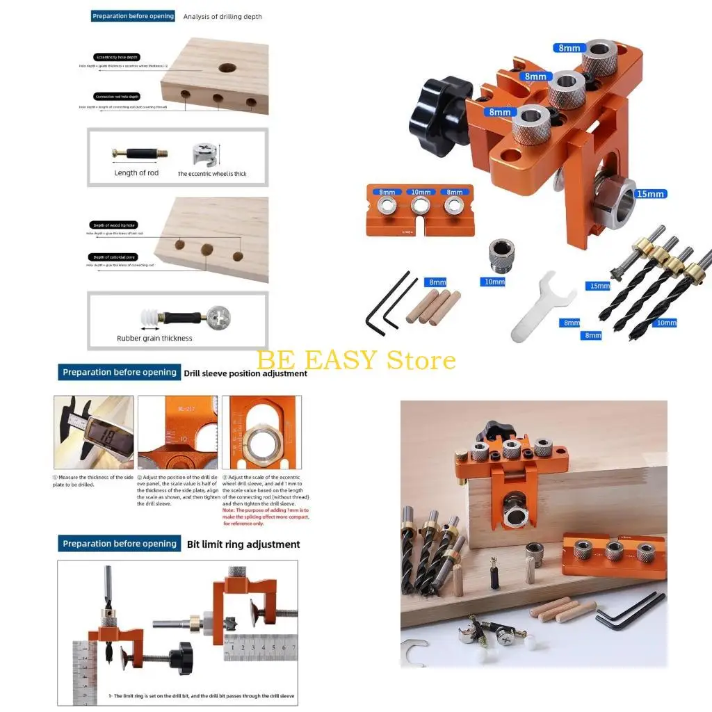 

E28F Centering Doweling Jig 10-25mm AdjustableClip Drill Guide Hole Punchers