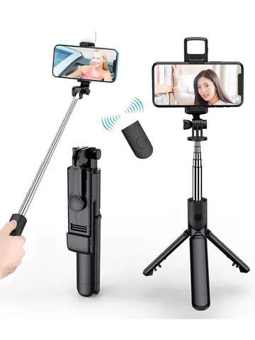 3In1 Bluetooth Wireless Selfie Tripod With Fill Light Shutter Remote Control Portable Foldable Monopod For iPhone Smart Phone