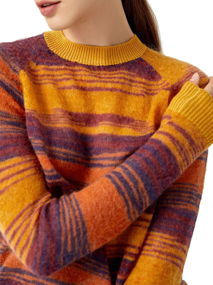 Italian-Style Space Dye Hema Sweater for Women 2022 Autumn High Quality Orange Green Long-Sleeved Pullover Winter Clothes S-XL