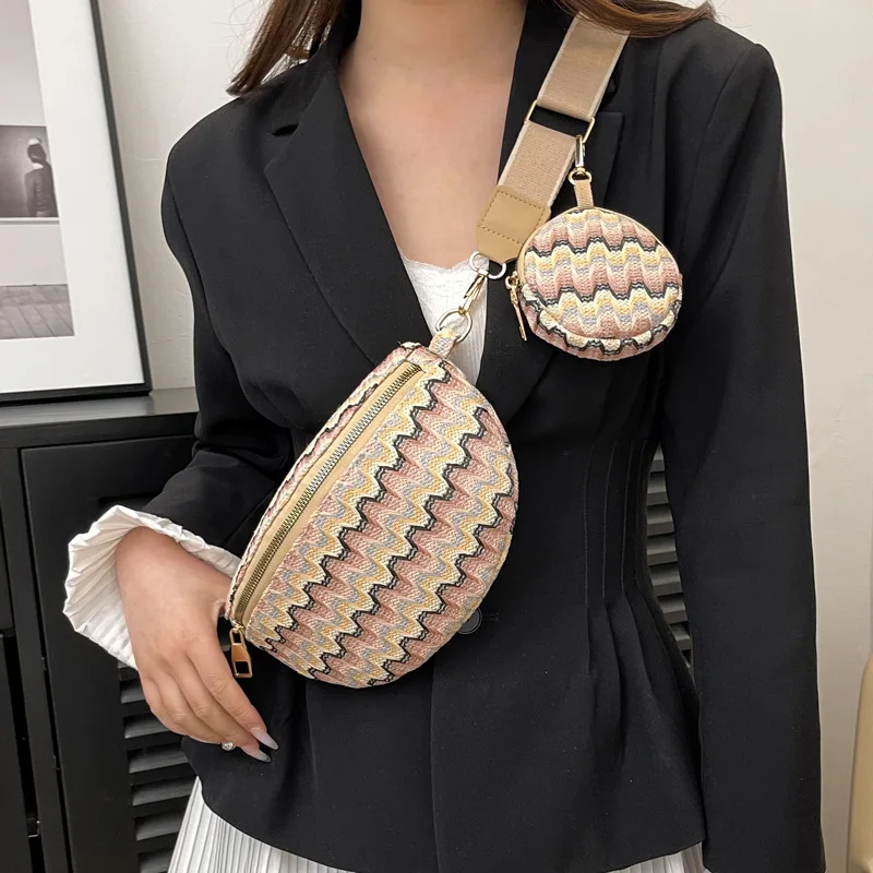 Knitting Popular Chest Bag National Style Hobo Contrast Color Shoulder Crossbody Bag Composite Bag Coin Purse