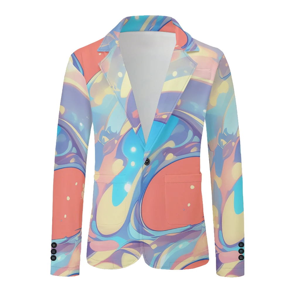 

Mens Casual Blazers Candy Colorful Suits Liquid Art Print One Button Coat Lightweight Business Stylish Jacket Slim Fit Clothing