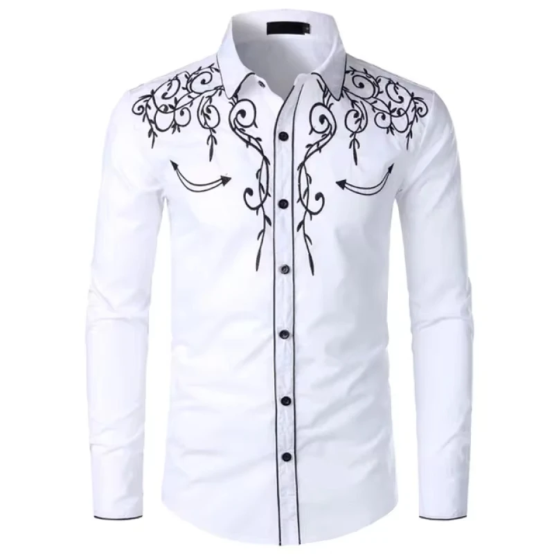 Western Cowboy Embroidery Shirts Men Casual Long Sleeve Party Shirts Stylish Mens Clothing camisetas masculina
