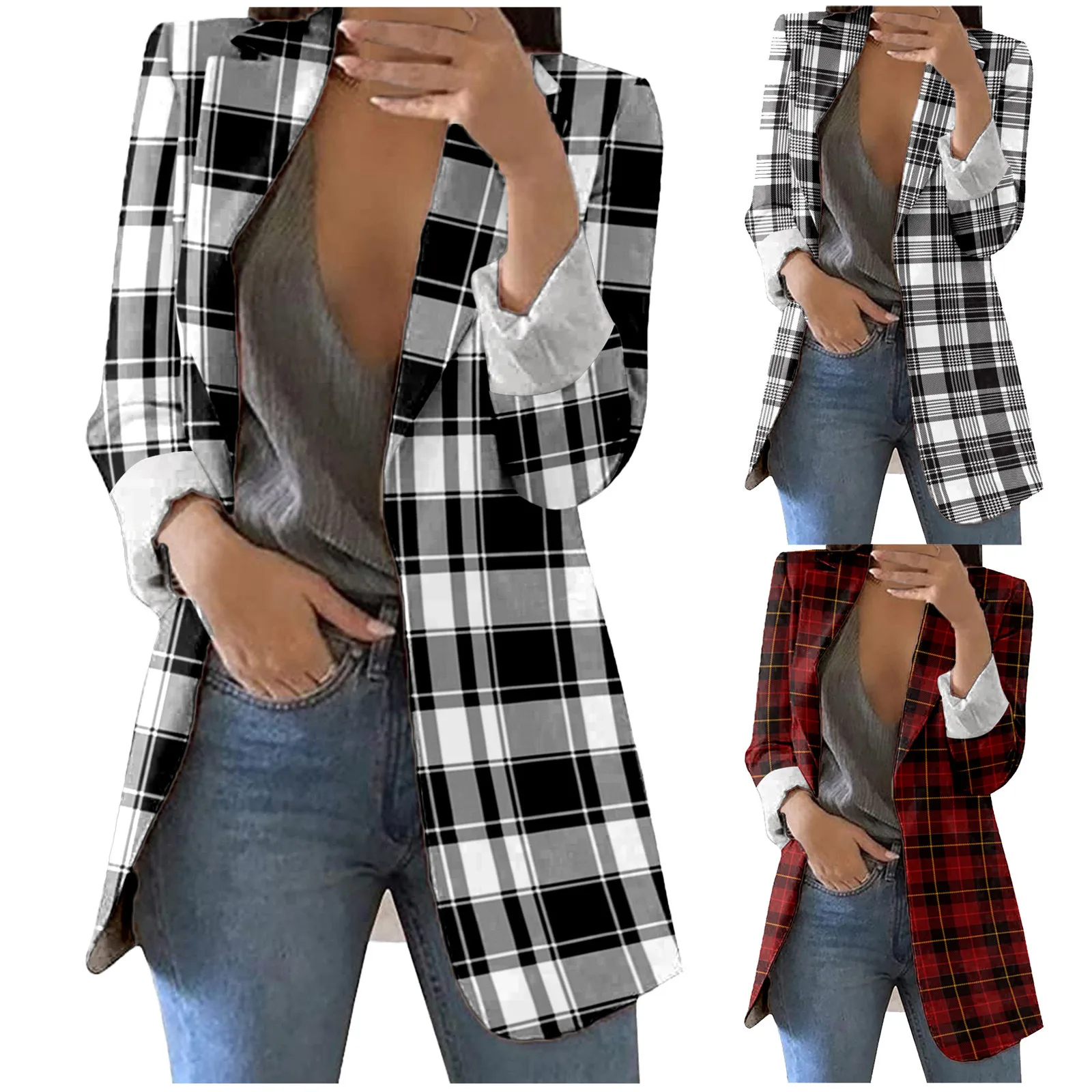 

Suit Jacket 2024 Spring Jacket Women's Pioneer Design Checkered Coat Commuter Office Women's Double Breasted Short Suit Ropa