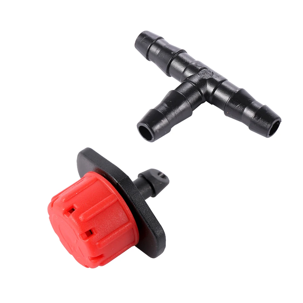 

100Pcs 8 hole Red Dripper with Tee Coupling Bonsai Root Watering Sprinkler Emitter Garden Greenhouse Flower Vegetable Irrigation