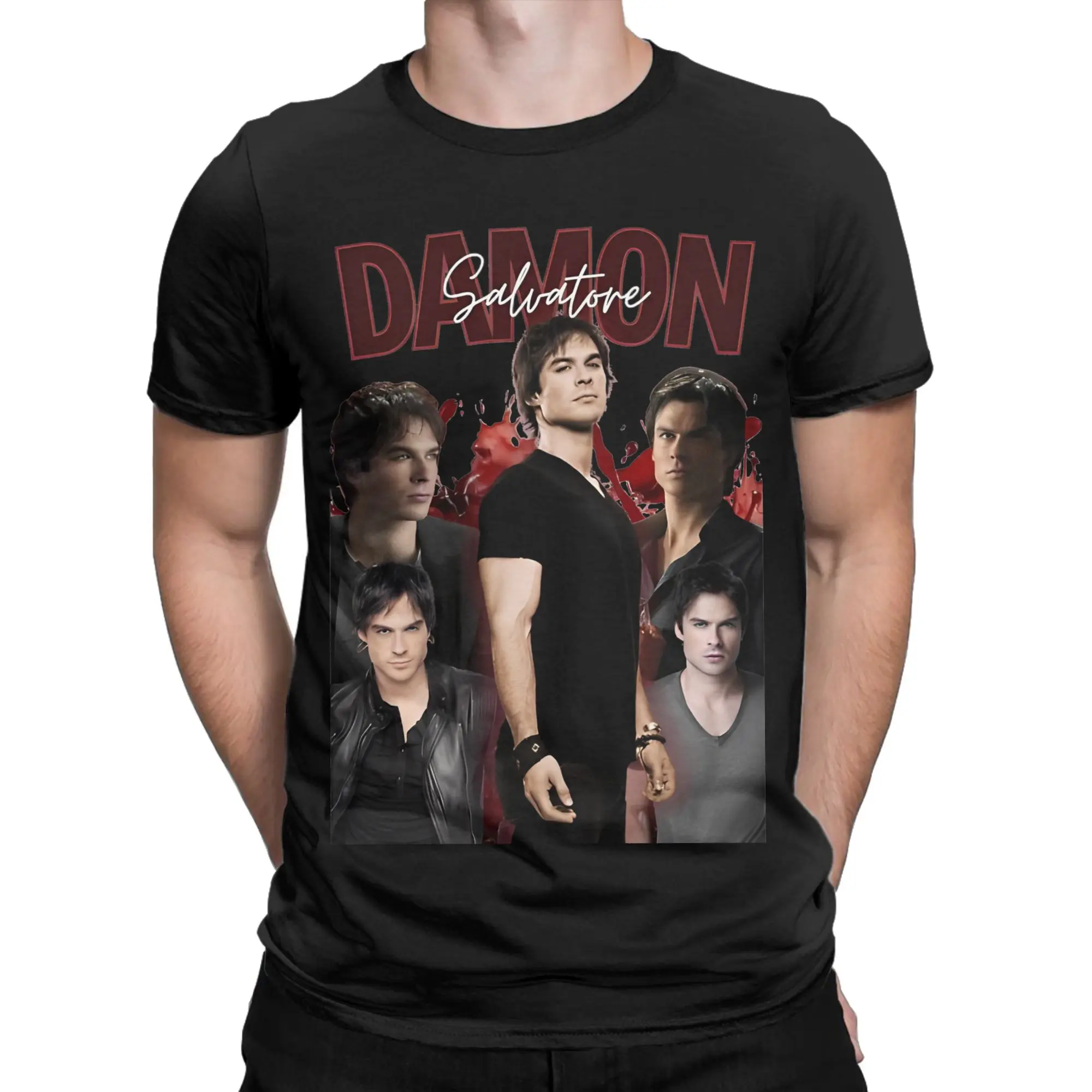 Damon Salvatore T Shirts Men Women's Cotton Humorous T-Shirt Round Neck The Vampire Diaries Tee Shirt Short Sleeve Tops Summer