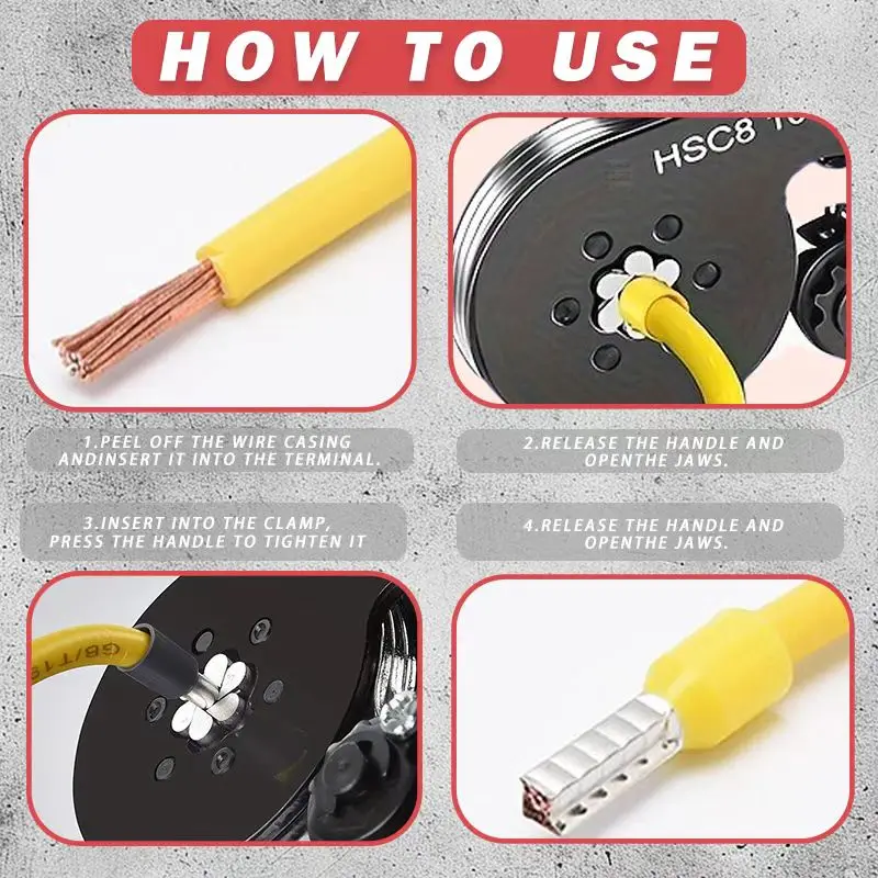 مجموعة أدوات تجعيد الأسلاك HSC 8 10-6A المعبأة قطعة واحدة - مقبض من الفولاذ الكربوني، 1200 قطعة مجموعة متنوعة من المحطات TE، تجعيد سداسي #6