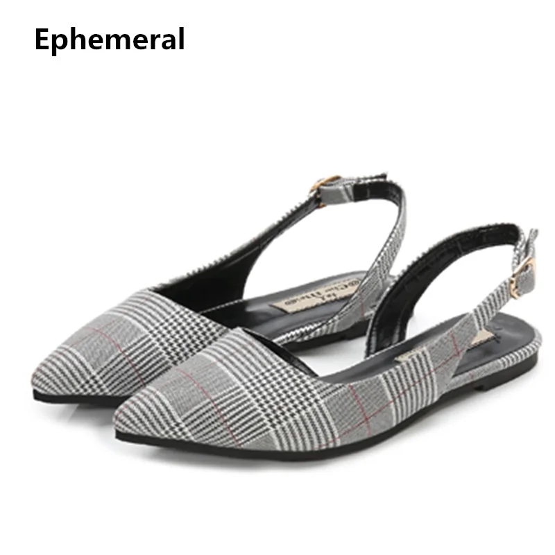 Femme Back Strap Sandals Flats Pointy Mixed Color Summer OL Shoes Pinkish Silver Extreme Plus Size 33-48 Stripe Tacons Wide Fits