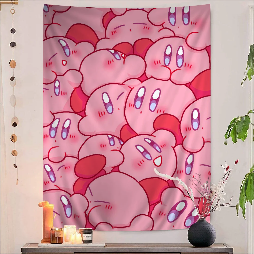 Cartoon Cute Pink K-Kirbys Anime Tapestry Hippie Flower Wall Carpets Dorm Decor Cheap Hippie Wall Hanging