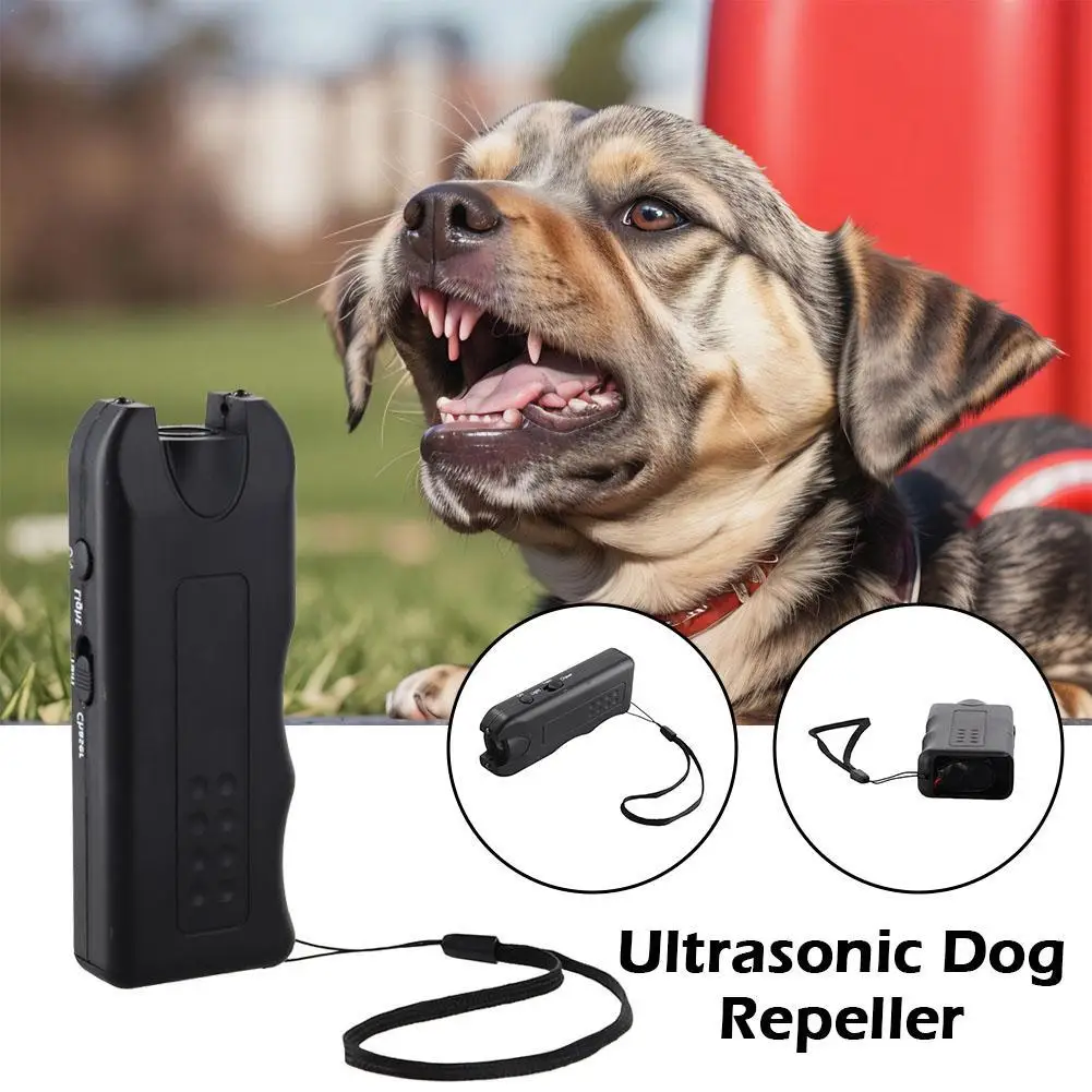 Dispositivo antiladridos ultrasónico portátil, supresor de ladridos de perro, entrenador repelente de mano con luz LED, alimentado por batería para exteriores