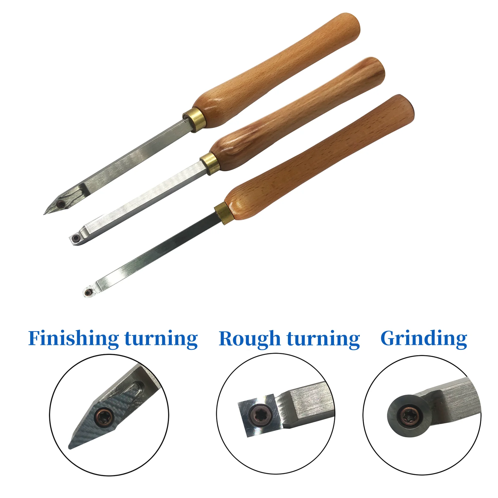 Woodturning Carbide Lathe Tools, Wood Turning Tool Set of 3 Rougher Detailer Finisher Carbide Lathe Tools for Woodturning