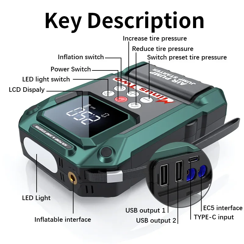 

Portable Car Jump Starter with LED Light for Car Motorcycle Bike